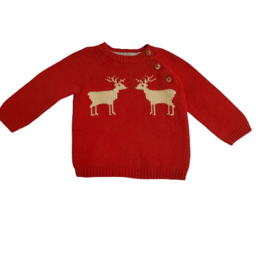 Baby Boden Red Reindeer Sweater Size 6-12m Holiday Christmas Boys
